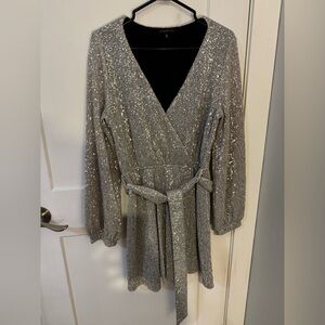 Dynamite Silver Sequin Wrap Dress